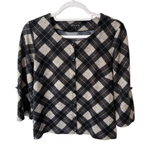 Plum Black and White Checkered Button Down Shirt Size M Preppy Minimalist